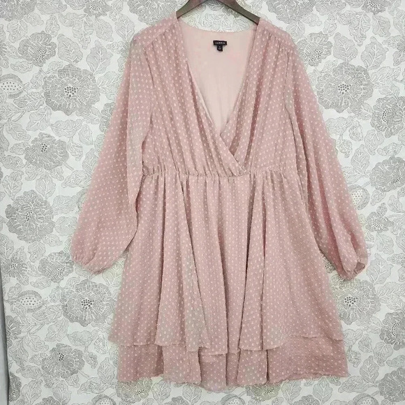 Torrid Wrap Midi Dress Size 2X Plus Long sleeve Chiffon Layer Ruffle Textured - Picture 1 of 8